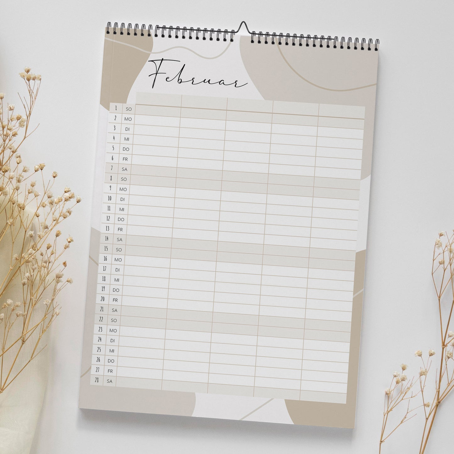 Familienkalender 2026 beige Skandi Line-Art DIN A4