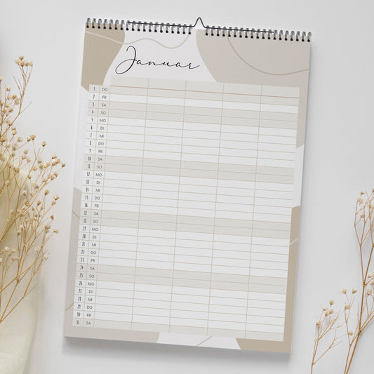 Familienkalender 2026 beige Skandi Line-Art DIN A4