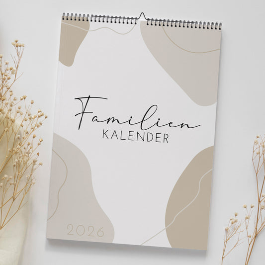 Familienkalender 2026 beige Skandi Line-Art DIN A4