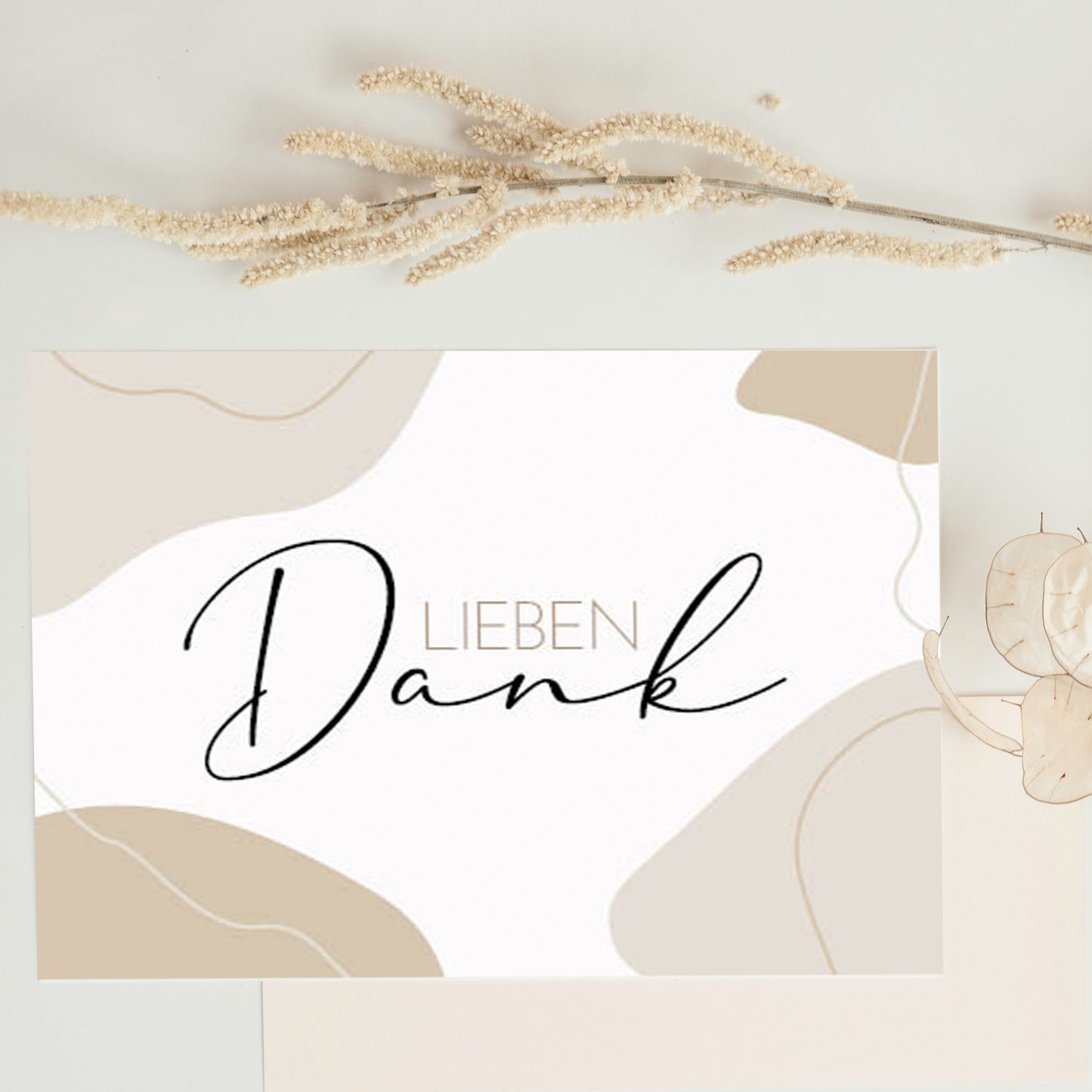 Postkarte „Lieben Dank“ beige Line-Art