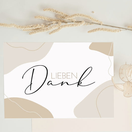 Postkarte „Lieben Dank“ beige Line-Art
